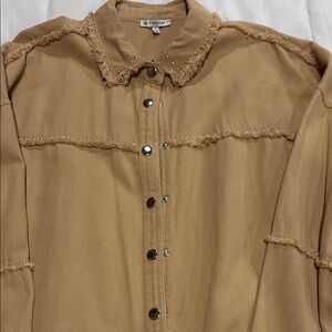 Tan Embellished Button-Up Top